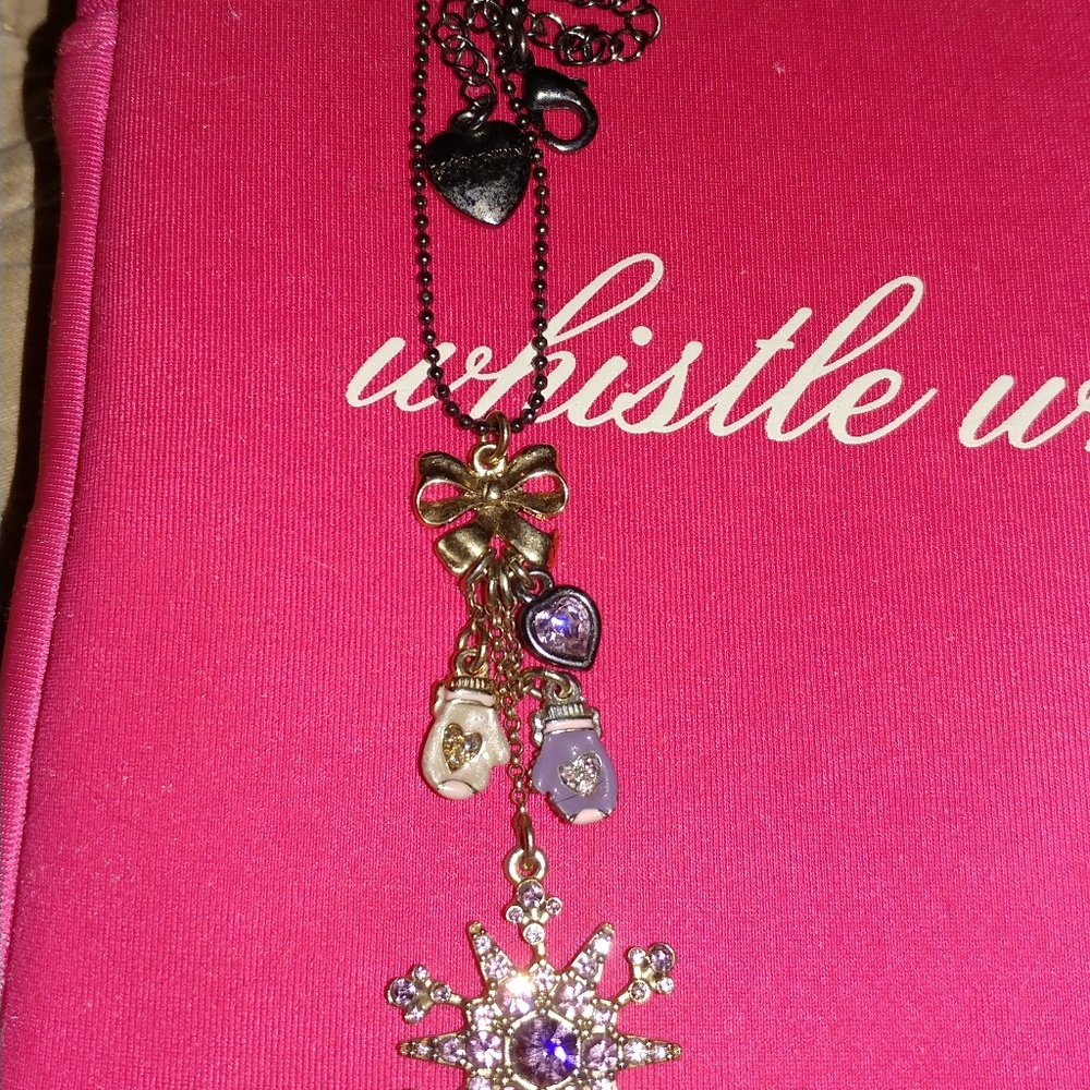 New Betsey Johnson snowflake and mittens on black